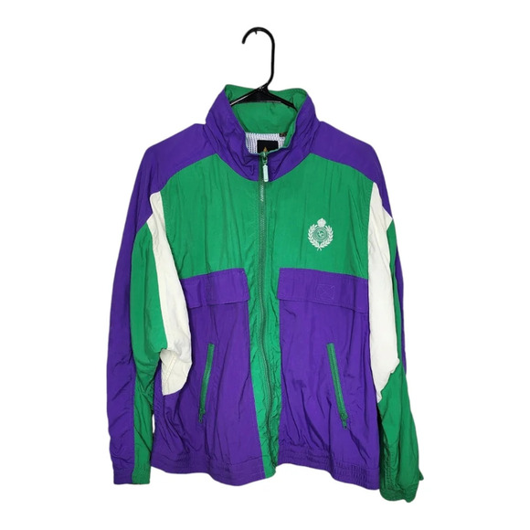 liz sport Jackets & Blazers - Vtge Retro Liz Sport Colorblock Green Purple Windbreaker Jacket  Size L